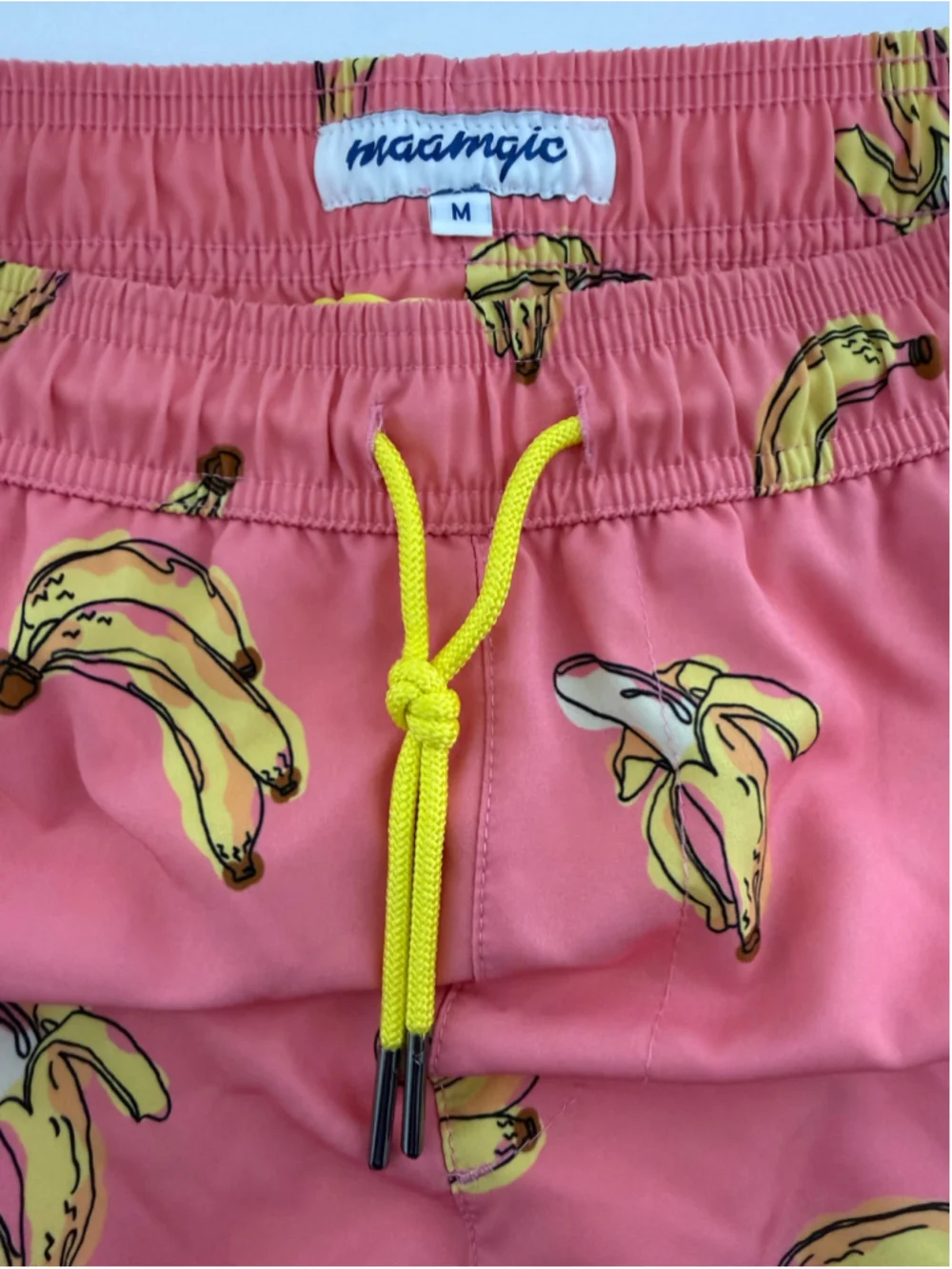 Maamgic Men’s Pink Banana Print Swim Trunks – Size Medium